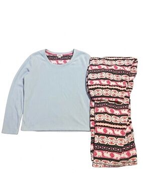 Women Two-Piece Pink Patterned & Light Gray Pajama Set